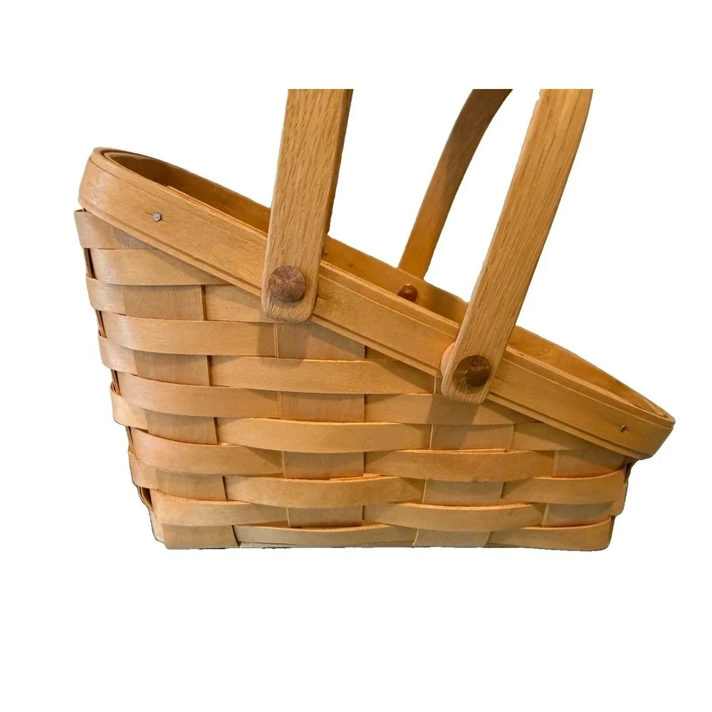 Vtg 2003 Royce Craft Handwoven Slanted Vegetable Basket w/ Plastic Protector OH